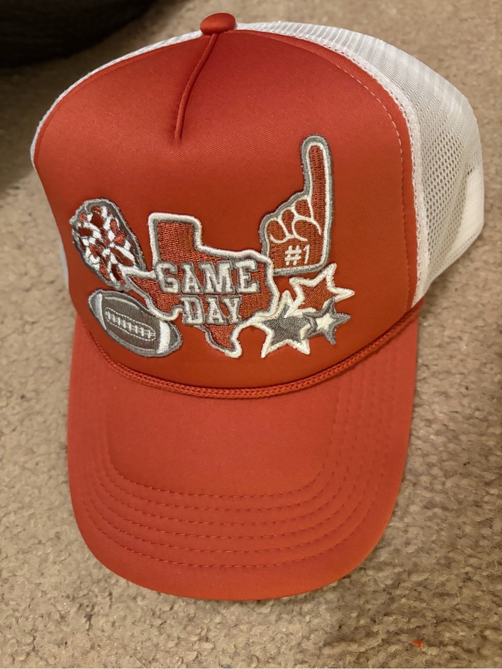 Womens Game Day footballOrange & White Mesh Trucker Hat